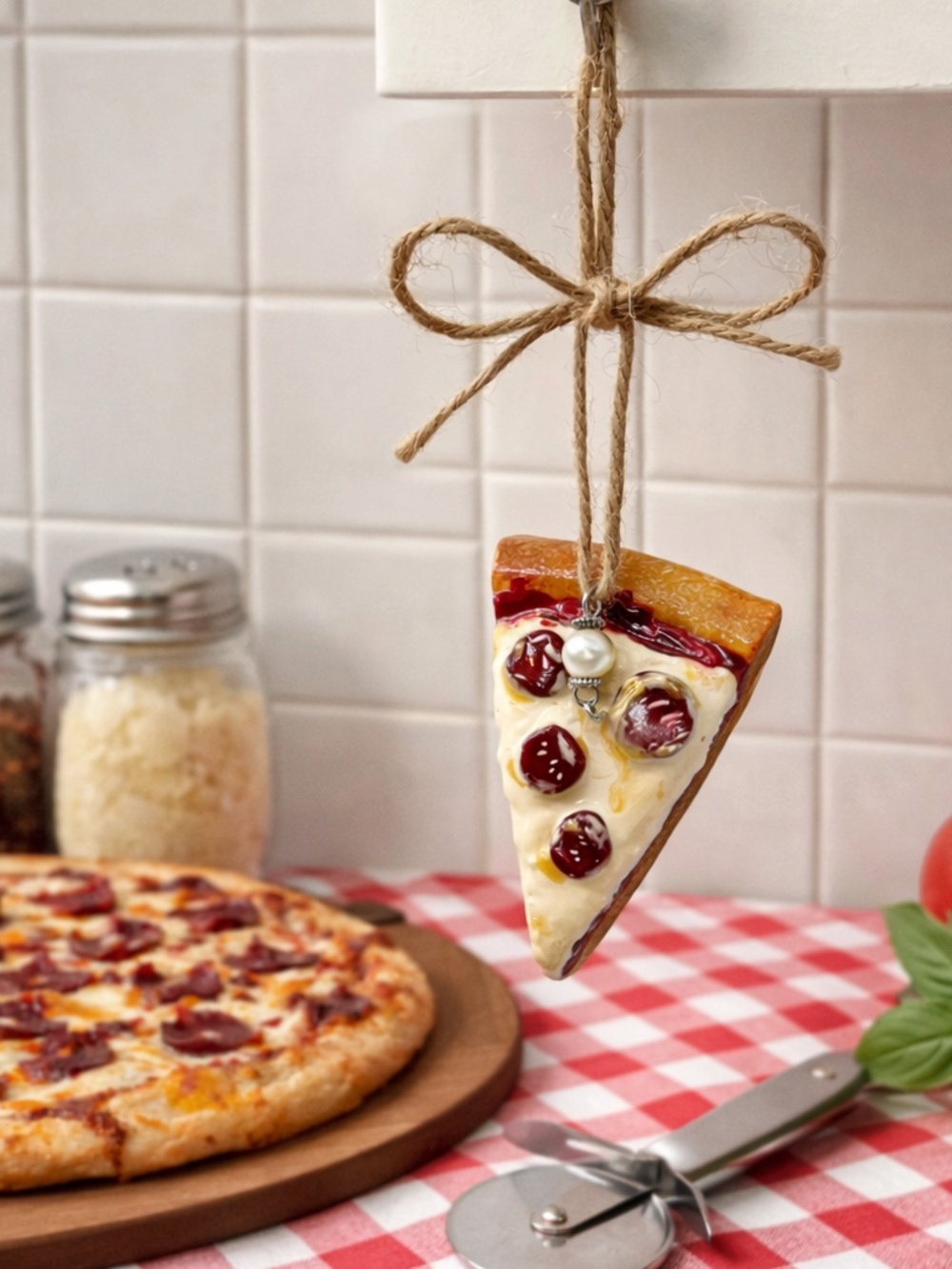 Pizza Ornament – Handmade Mini Pepperoni Slice | Italian Kitchen Hanging Decor